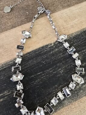 White House Black Market Black and Clear Crystal Link Necklace